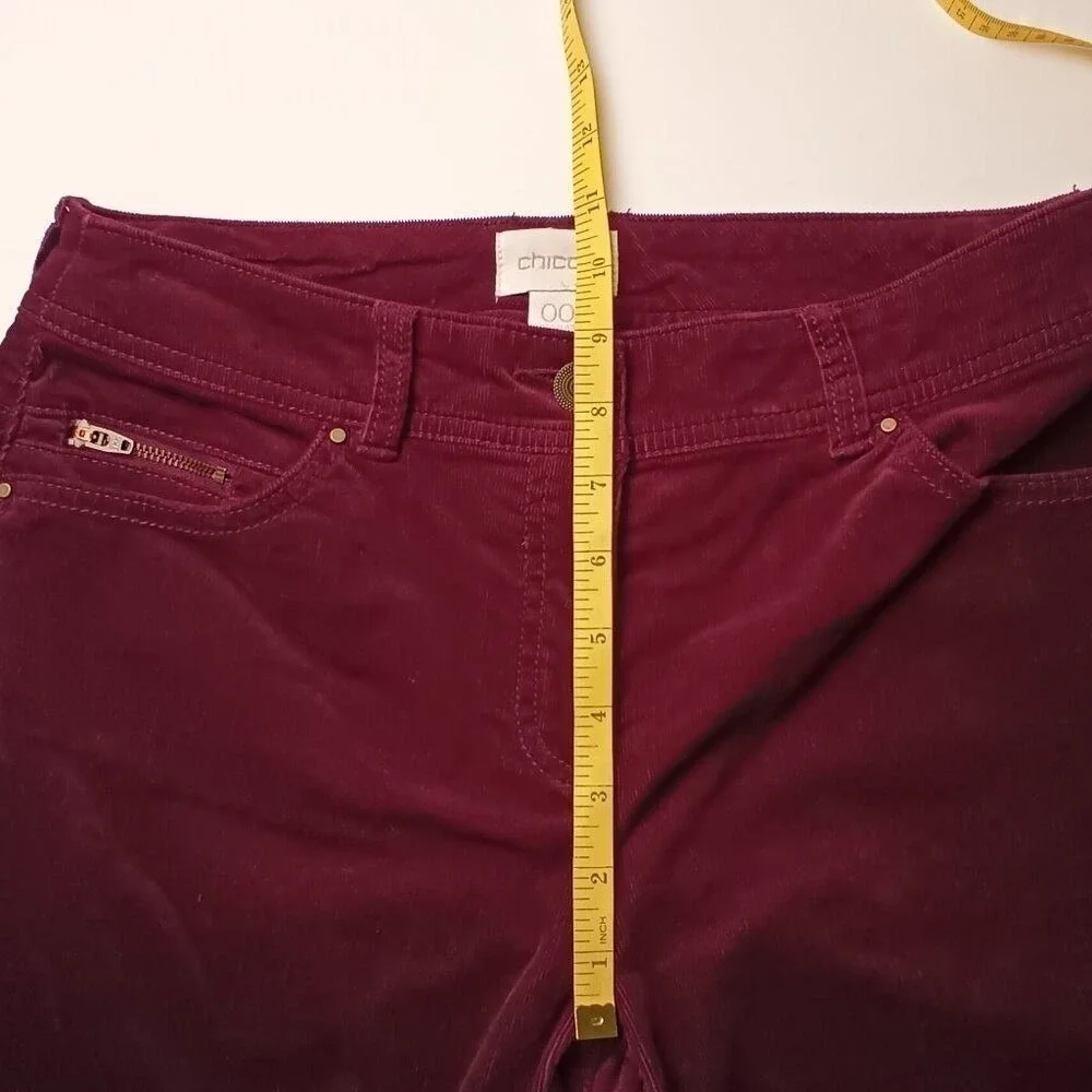 Chico's Womens Mid rise Straight Leg Corduroy Jeans Burgundy Size 00/2 Preppy